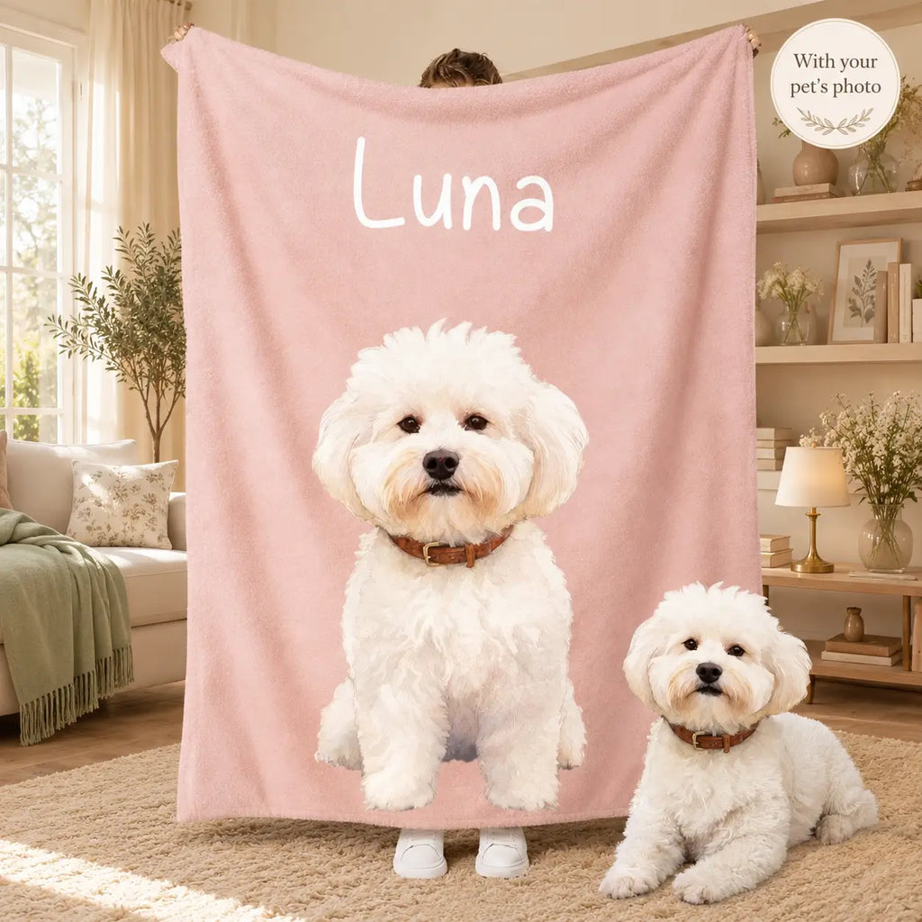 Personalized Pet Portrait Sherpa Blanket