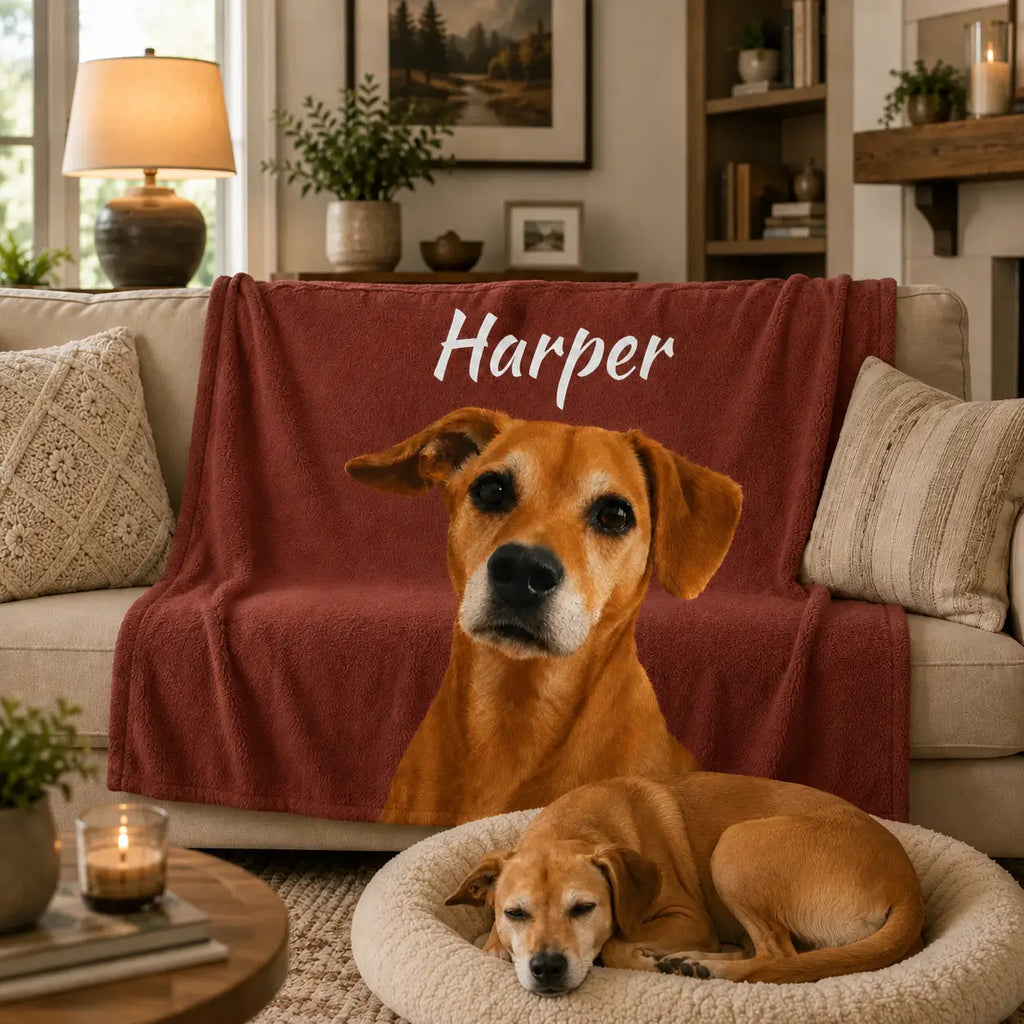 Personalized Pet Portrait Sherpa Blanket