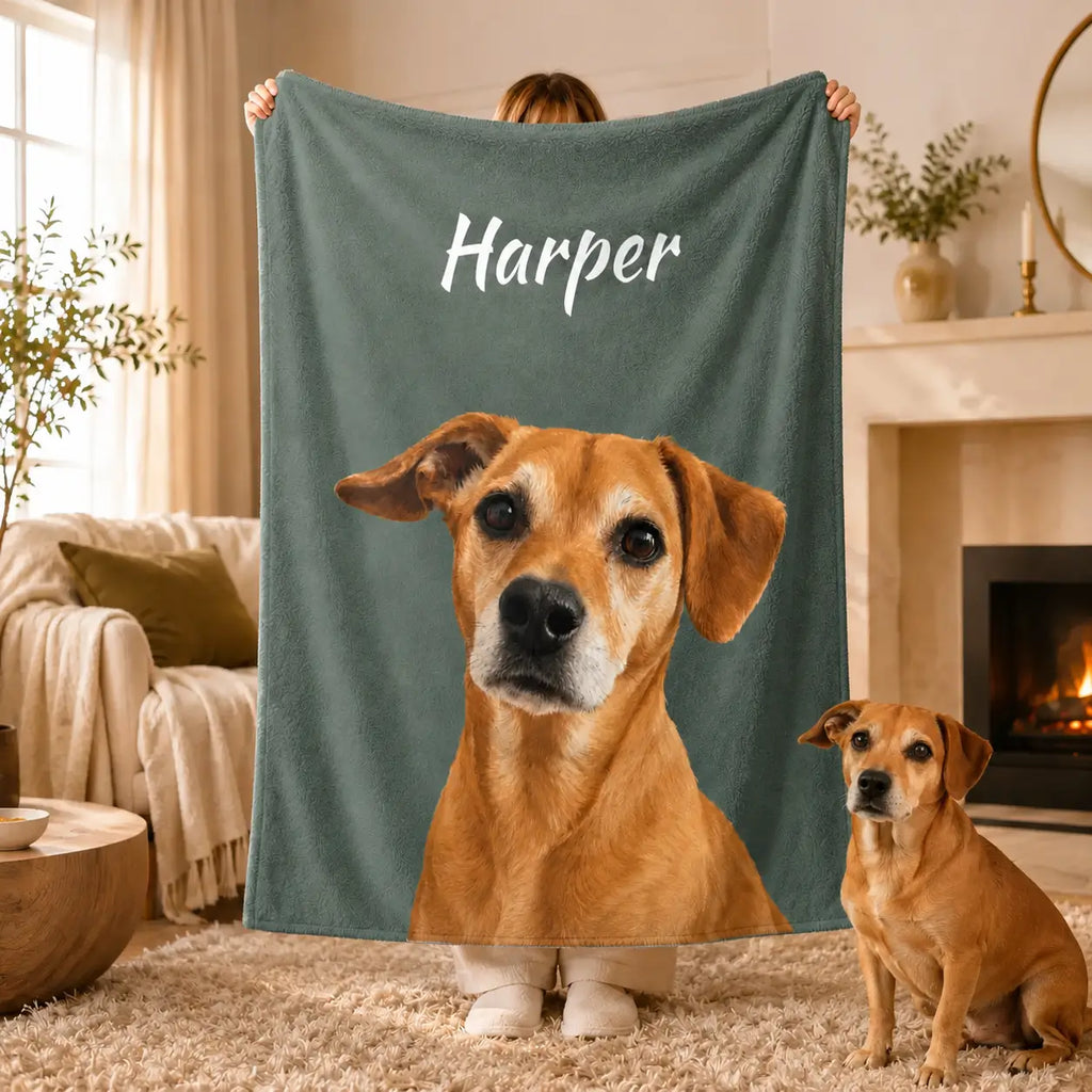 Personalized Pet Portrait Sherpa Blanket