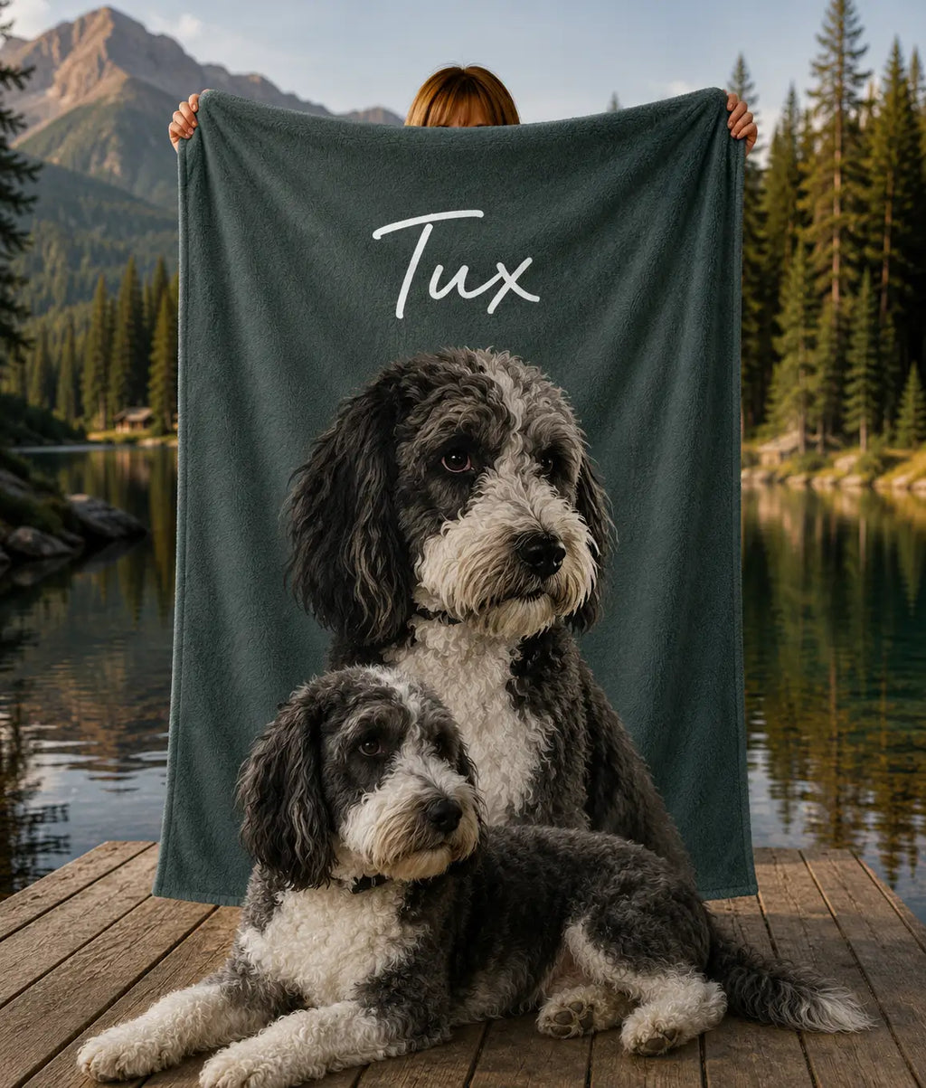 Personalized Pet Portrait Sherpa Blanket